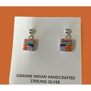 Navajo Native American Aldora Henry Sterling Silver Multi‎ Stone Earrings Dangle